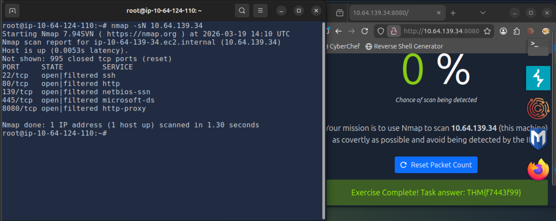 Nmap NULL scan result for covert scanning challenge